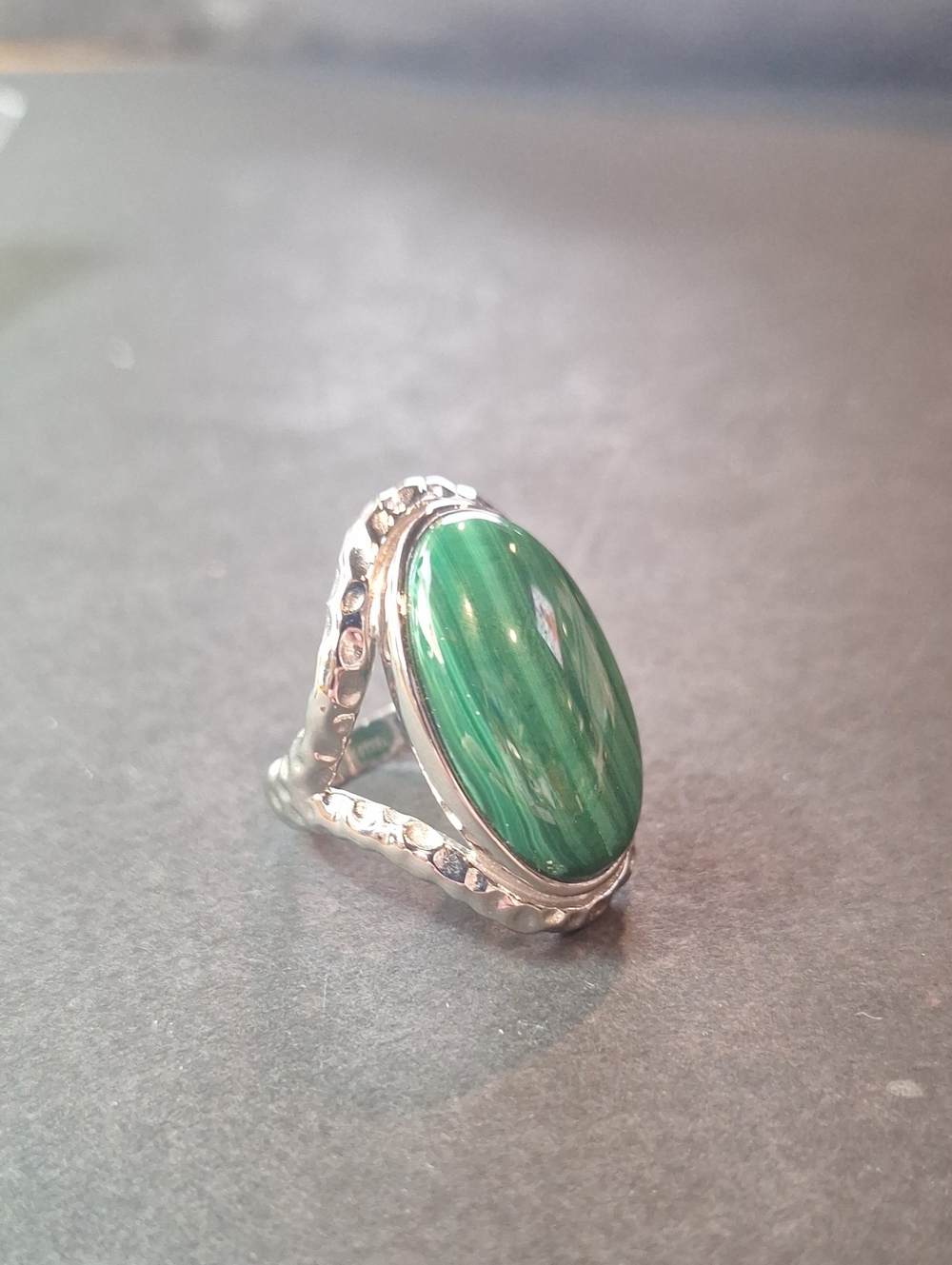 GSJ Green Oval Stone Silver Stainless Steel Ring - Women's Fashion Jewelry